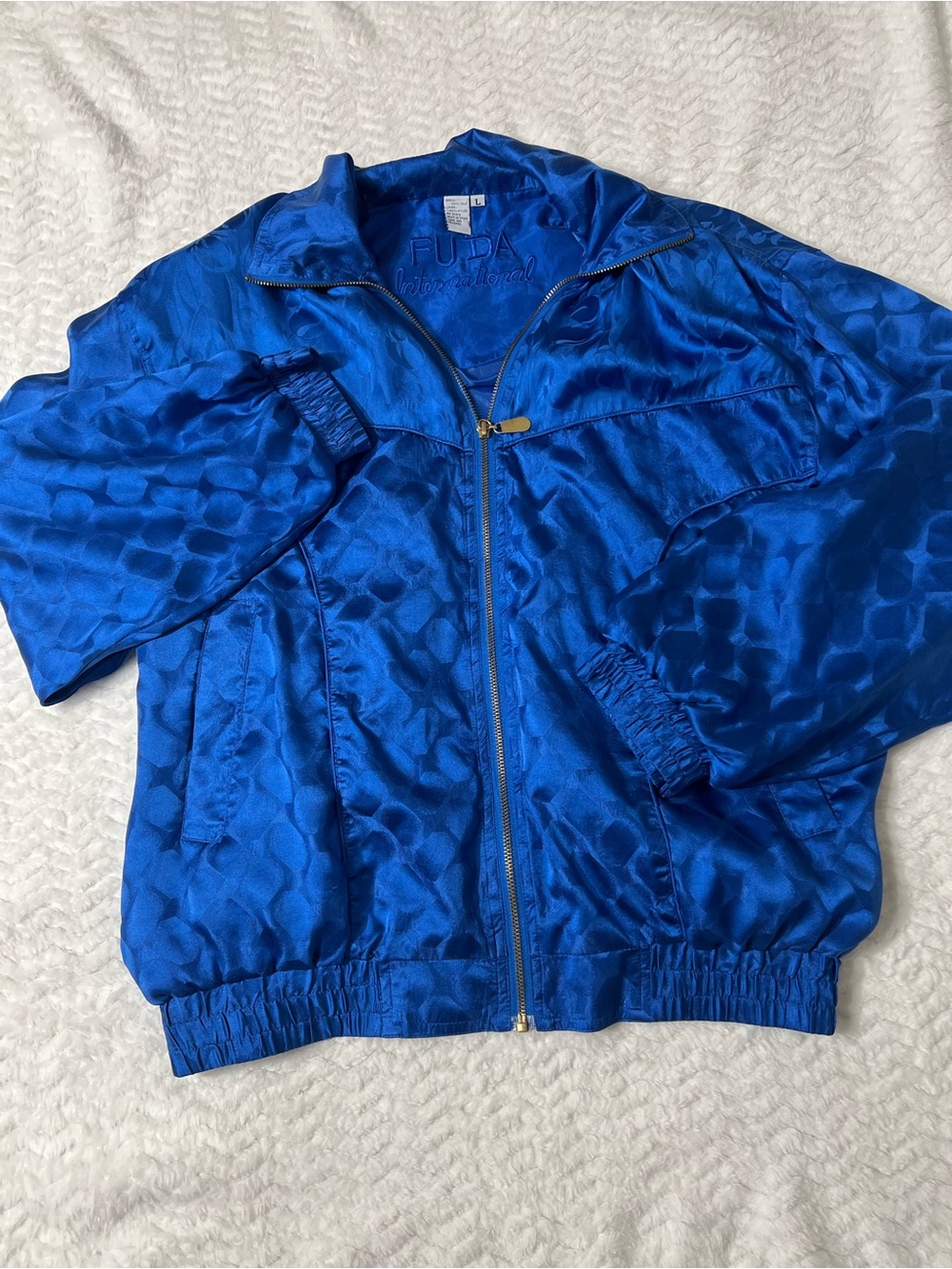 FUDA Silk Track Women L Blue Vintage 90s International Windbreaker Full Zip